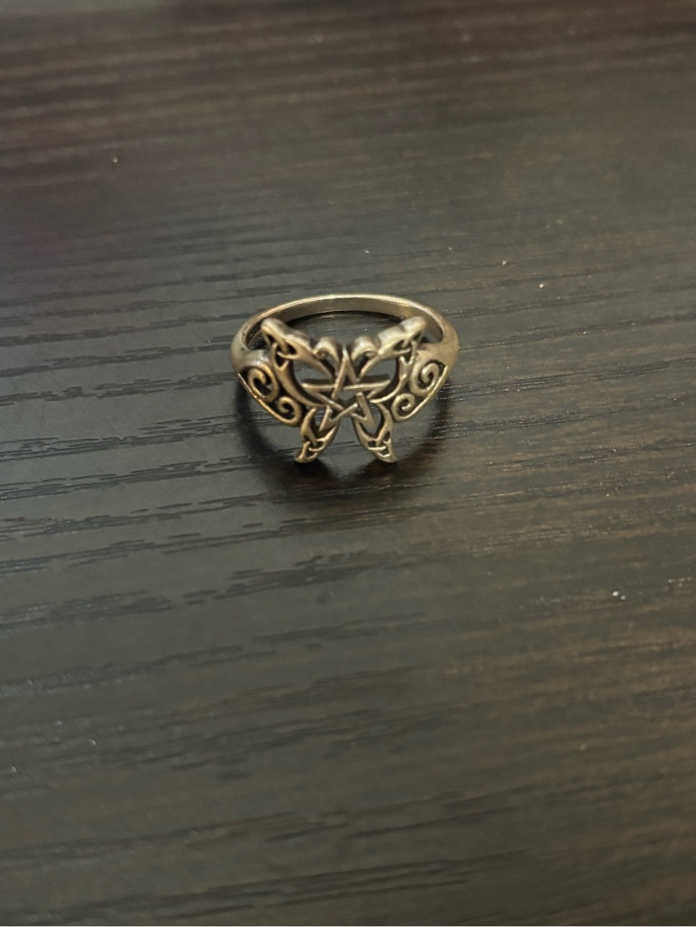 Butterfly Pentagram Ring - .925 Sterling Silver Pentagram Wiccan Rings Size 9